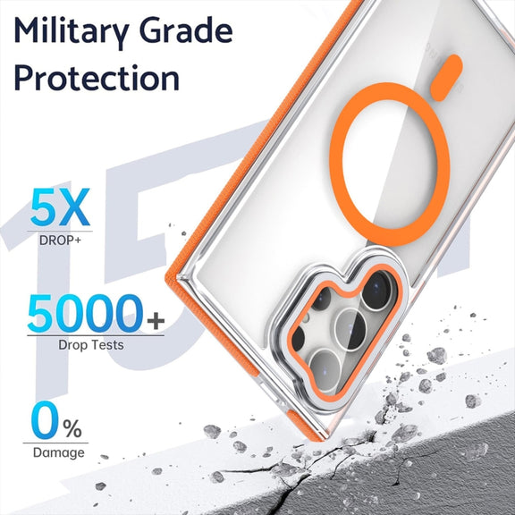 For Samsung Galaxy S24 Ultra 5G Dual-Color Clear Acrylic Hybrid TPU MagSafe Lens Film Phone Case with Holder(Gray)