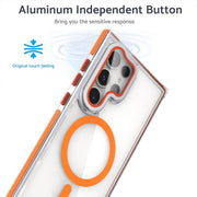 For Samsung Galaxy S24 Ultra 5G Dual-Color Clear Acrylic Hybrid TPU MagSafe Lens Film Phone Case with Holder(Gray)