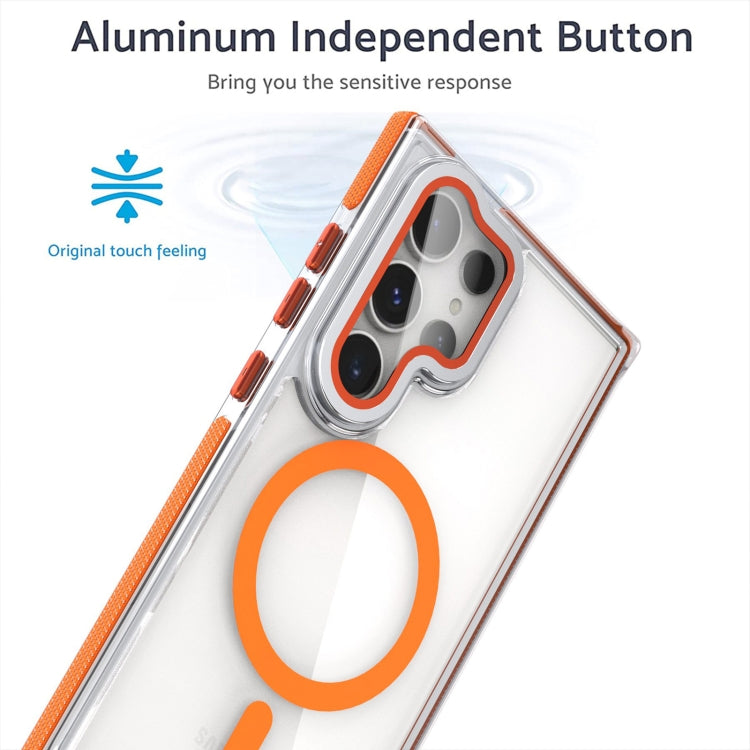 For Samsung Galaxy S24 Ultra 5G Dual-Color Clear Acrylic Hybrid TPU MagSafe Lens Film Phone Case with Holder(Gray)