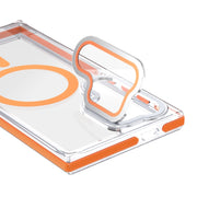 For Samsung Galaxy S24 Ultra 5G Dual-Color Clear Acrylic Hybrid TPU MagSafe Lens Film Phone Case with Holder(Gray)