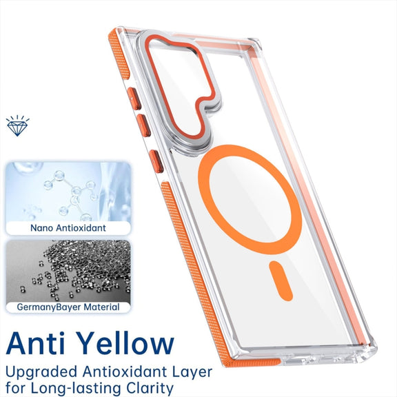 For Samsung Galaxy S24 Ultra 5G Dual-Color Clear Acrylic Hybrid TPU MagSafe Lens Film Phone Case with Holder(Purple)