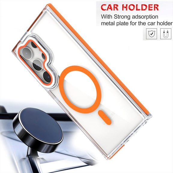 For Samsung Galaxy S24 Ultra 5G Dual-Color Clear Acrylic Hybrid TPU MagSafe Lens Film Phone Case with Holder(Purple)