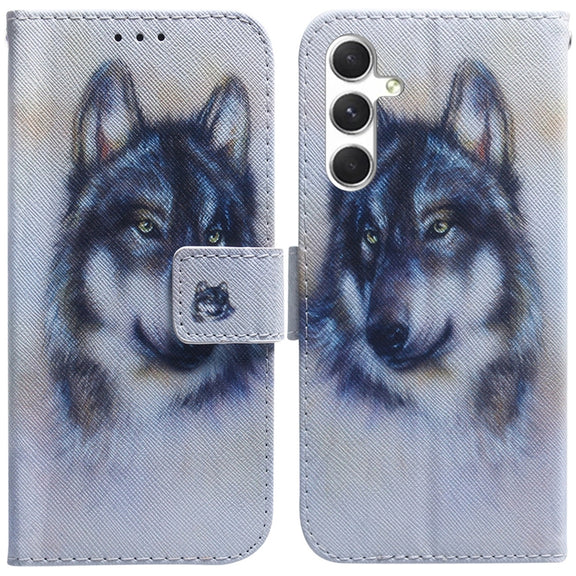 For Samsung Galaxy S25 5G Coloured Drawing Flip Leather Phone Case(White Wolf)