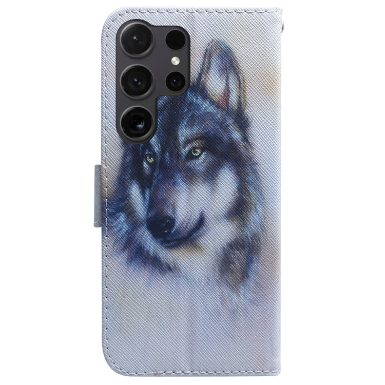 For Samsung Galaxy S25 Ultra 5G Coloured Drawing Flip Leather Phone Case(White Wolf)