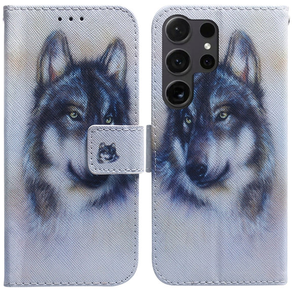 For Samsung Galaxy S25 Ultra 5G Coloured Drawing Flip Leather Phone Case(White Wolf)