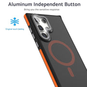 For Samsung Galaxy S24 Ultra 5G Magsafe Dual-Color Skin Feel Lens Film Phone Case with Lens Fold Holder(Blue)