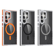 For Samsung Galaxy S24 Ultra 5G Magsafe Dual-Color Carbon Fiber Lens Film Phone Case with Lens Fold Holder(Black)