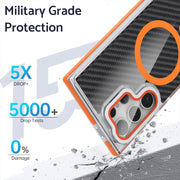 For Samsung Galaxy S24 Ultra 5G Magsafe Dual-Color Carbon Fiber Lens Film Phone Case with Lens Fold Holder(Black)