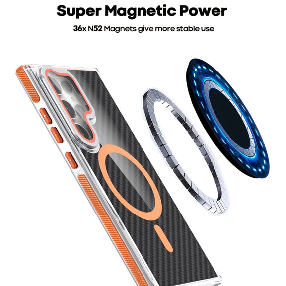 For Samsung Galaxy S24 Ultra 5G Magsafe Dual-Color Carbon Fiber Lens Film Phone Case with Lens Fold Holder(Black)