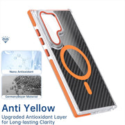 For Samsung Galaxy S24 Ultra 5G Magsafe Dual-Color Carbon Fiber Lens Film Phone Case with Lens Fold Holder(Black)