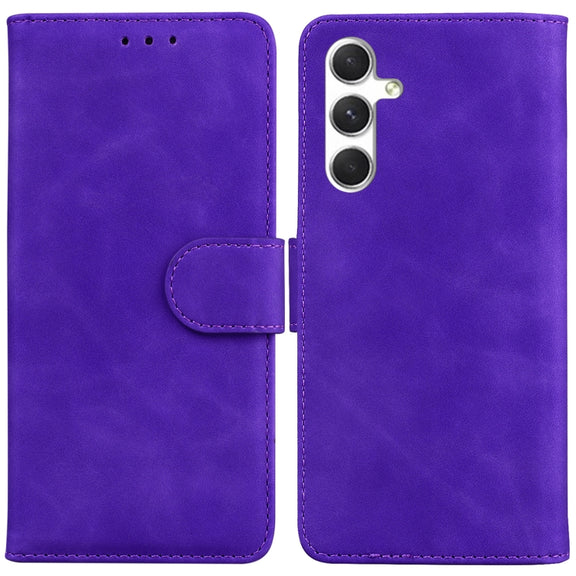 For Samsung Galaxy S25 5G Skin Feel Pure Color Flip Leather Phone Case(Purple)