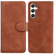 For Samsung Galaxy S25 5G Skin Feel Pure Color Flip Leather Phone Case(Brown)