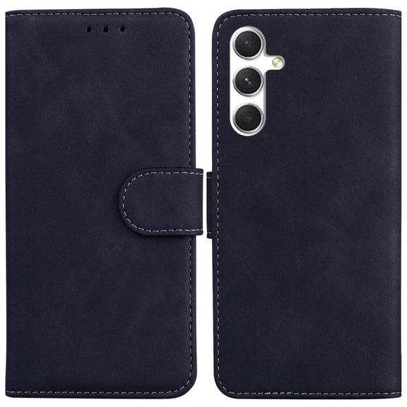 For Samsung Galaxy S25 5G Skin Feel Pure Color Flip Leather Phone Case(Black)