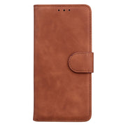 For Samsung Galaxy S25+ 5G Skin Feel Pure Color Flip Leather Phone Case(Brown)