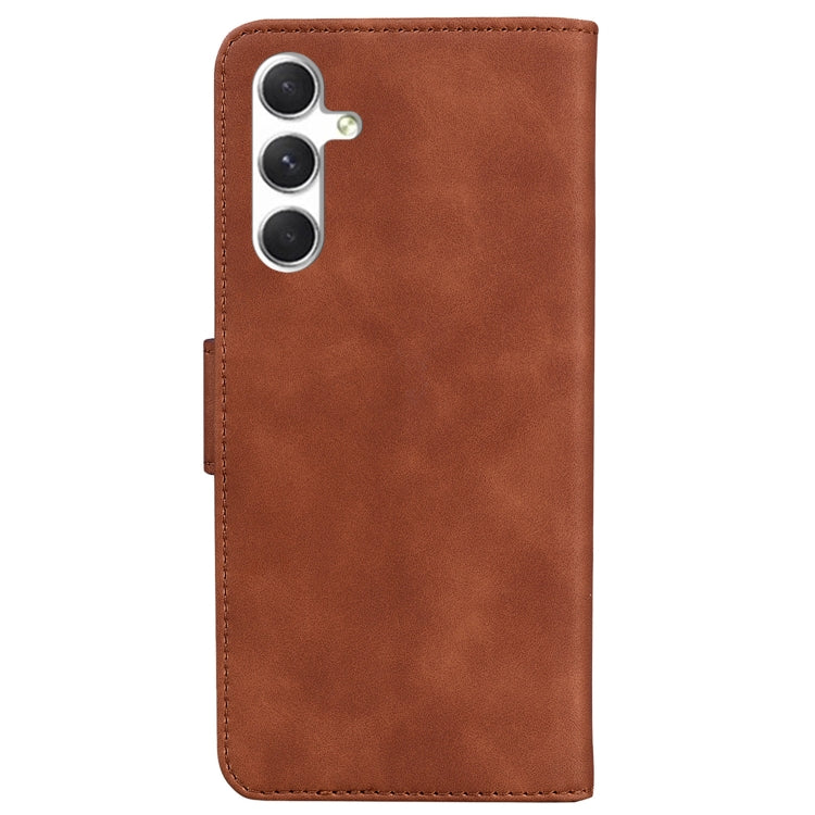 For Samsung Galaxy S25+ 5G Skin Feel Pure Color Flip Leather Phone Case(Brown)