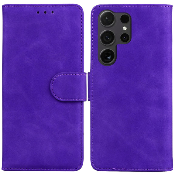 For Samsung Galaxy S25 Ultra 5G Skin Feel Pure Color Flip Leather Phone Case(Purple)