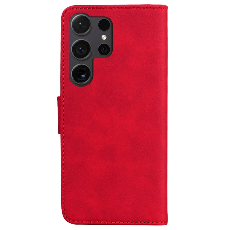 For Samsung Galaxy S25 Ultra 5G Skin Feel Pure Color Flip Leather Phone Case(Red)