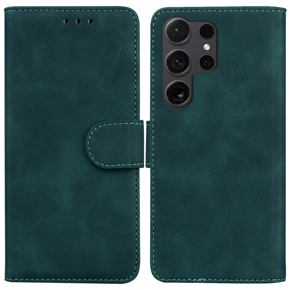 For Samsung Galaxy S25 Ultra 5G Skin Feel Pure Color Flip Leather Phone Case(Green)