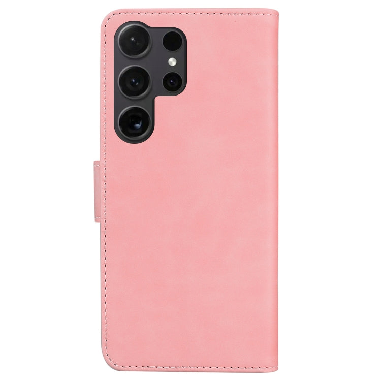 For Samsung Galaxy S25 Ultra 5G Skin Feel Pure Color Flip Leather Phone Case(Pink)