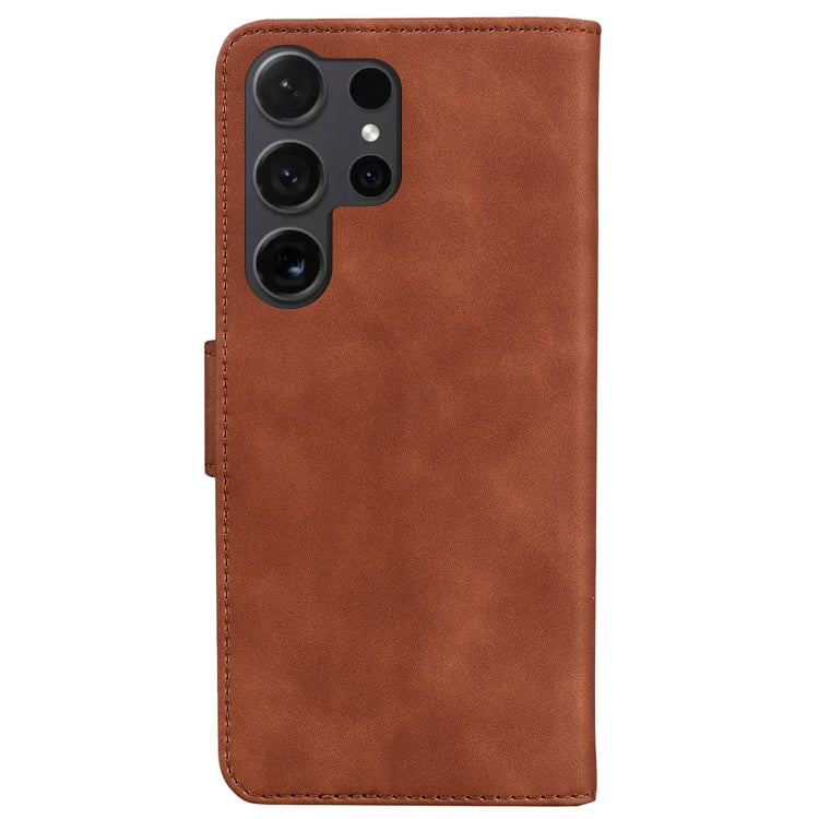 For Samsung Galaxy S25 Ultra 5G Skin Feel Pure Color Flip Leather Phone Case(Brown)