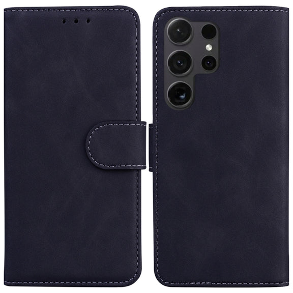 For Samsung Galaxy S25 Ultra 5G Skin Feel Pure Color Flip Leather Phone Case(Black)