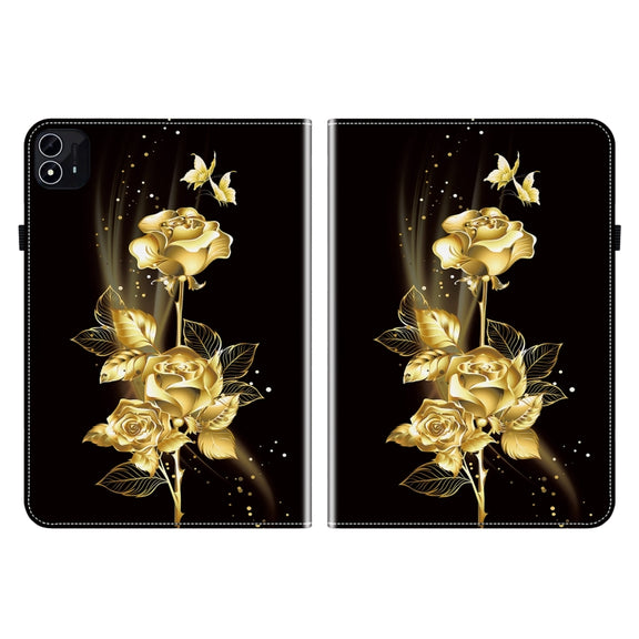 For itel Pad One 10.1 Crystal Texture Painted Leather Smart Tablet Case(Gold Butterfly Rose)