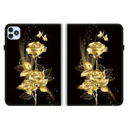 For itel VistaTab 30 Crystal Texture Painted Leather Smart Tablet Case(Gold Butterfly Rose)