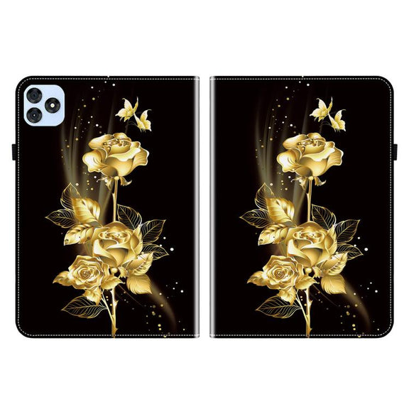 For itel VistaTab 30 Crystal Texture Painted Leather Smart Tablet Case(Gold Butterfly Rose)