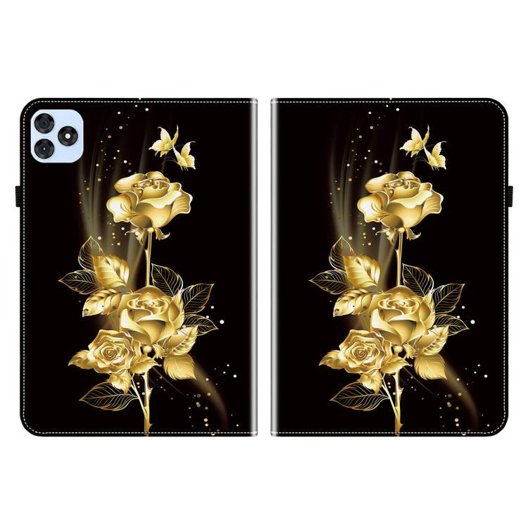 For itel VistaTab 30 Crystal Texture Painted Leather Smart Tablet Case(Gold Butterfly Rose)