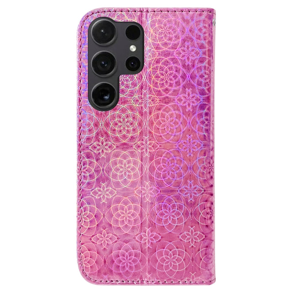 For Samsung Galaxy S25 Ultra 5G Colorful Magnetic Buckle Leather Phone Case(Pink)