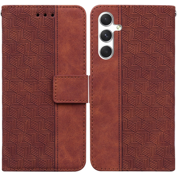 For Samsung Galaxy S25 5G Geometric Embossed Leather Phone Case(Brown)