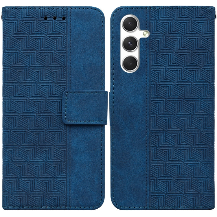 For Samsung Galaxy S25 5G Geometric Embossed Leather Phone Case(Blue) - Galaxy S25 5G Cases by PMC Jewellery | Online Shopping South Africa | PMC Jewellery | Buy Now Pay Later Mobicred