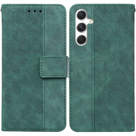 For Samsung Galaxy S25 5G Geometric Embossed Leather Phone Case(Green)