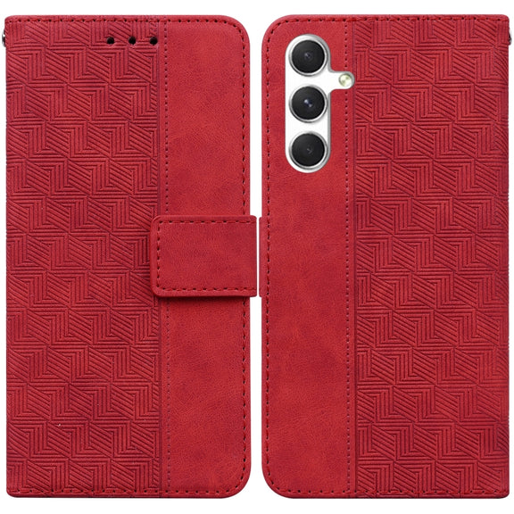 For Samsung Galaxy S25 5G Geometric Embossed Leather Phone Case(Red)