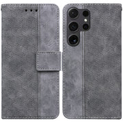 For Samsung Galaxy S25 Ultra 5G Geometric Embossed Leather Phone Case(Grey)