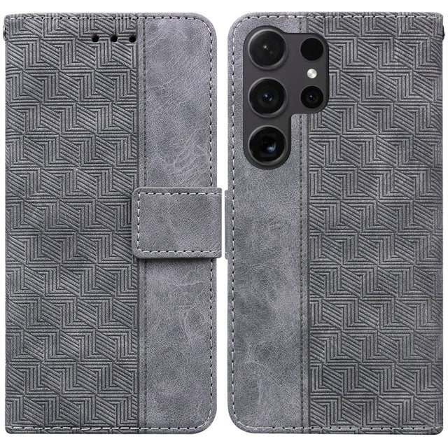 For Samsung Galaxy S25 Ultra 5G Geometric Embossed Leather Phone Case(Grey)