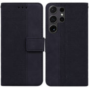 For Samsung Galaxy S25 Ultra 5G Geometric Embossed Leather Phone Case(Black)