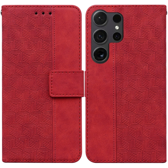 For Samsung Galaxy S25 Ultra 5G Geometric Embossed Leather Phone Case(Red)