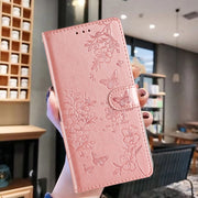 For Motorola Edge 2024 Butterflies and Flowers Leather Phone Case(Rose Gold)
