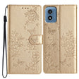 For Motorola Moto G Play 5G 2024 Butterflies and Flowers Leather Phone Case(Gold) - Motorola Cases by PMC Jewellery | Online Shopping South Africa | PMC Jewellery | Buy Now Pay Later Mobicred