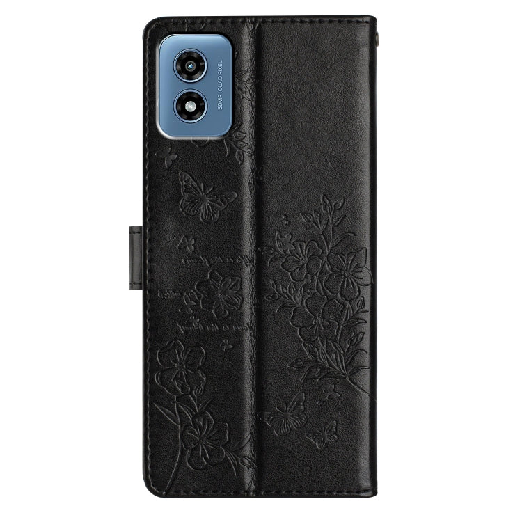For Motorola Moto G Play 5G 2024 Butterflies and Flowers Leather Phone Case(Black) - Motorola Cases by PMC Jewellery | Online Shopping South Africa | PMC Jewellery | Buy Now Pay Later Mobicred