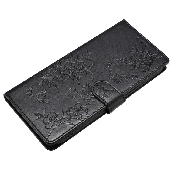 For Motorola Moto G Play 5G 2024 Butterflies and Flowers Leather Phone Case(Black)