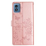 For Motorola Moto G Play 5G 2024 Butterflies and Flowers Leather Phone Case(Rose Gold)
