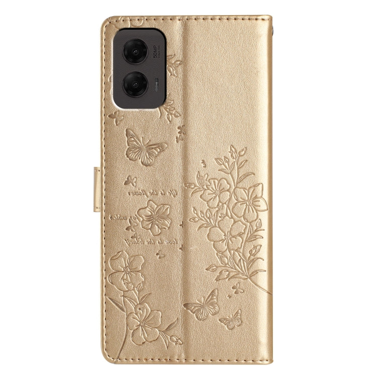 For Motorola Moto G Stylus 5G 2024 Butterflies and Flowers Leather Phone Case(Gold) - Motorola Cases by PMC Jewellery | Online Shopping South Africa | PMC Jewellery | Buy Now Pay Later Mobicred