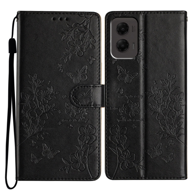 For Motorola Moto G Stylus 5G 2024 Butterflies and Flowers Leather Phone Case(Black) - Motorola Cases by PMC Jewellery | Online Shopping South Africa | PMC Jewellery | Buy Now Pay Later Mobicred