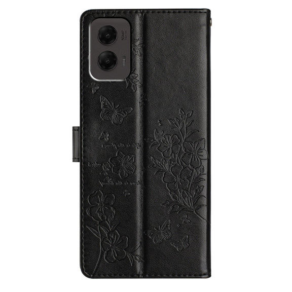 For Motorola Moto G Stylus 5G 2024 Butterflies and Flowers Leather Phone Case(Black)