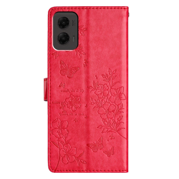For Motorola Moto G Stylus 5G 2024 Butterflies and Flowers Leather Phone Case(Red)