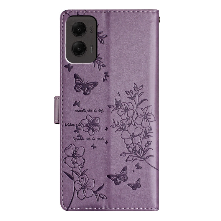 For Motorola Moto G Stylus 5G 2024 Butterflies and Flowers Leather Phone Case(Purple)