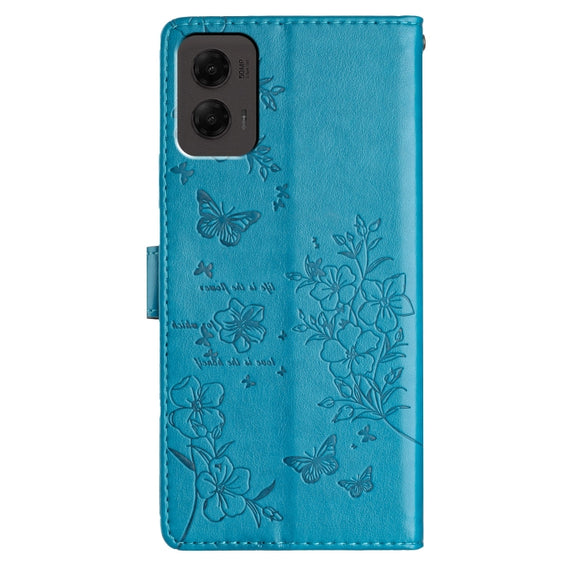 For Motorola Moto G Stylus 5G 2024 Butterflies and Flowers Leather Phone Case(Blue)