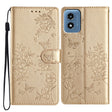 For Motorola Moto G Play 2024 Butterflies and Flowers Leather Phone Case(Gold) - Motorola Cases by PMC Jewellery | Online Shopping South Africa | PMC Jewellery | Buy Now Pay Later Mobicred
